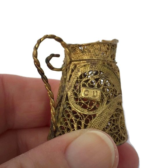 Miniature Gold Plated Copper Filigree Pitcher CU P - Picture 8 of 10